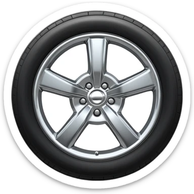 A chrome car wheel emoji, polished silver metal rim, smooth circular shape, minimal futuristic design, soft reflections, iOS emoji style, centered on white background, ultra clean look sticker