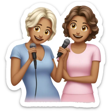 duas amigas de mãos dadas falando no microfone sticker