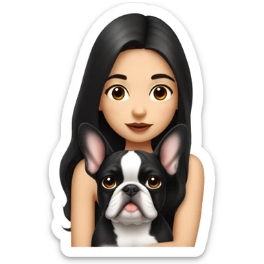 Girl with dark long hair kissing French bulldog  sticker