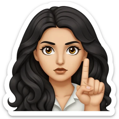 woman with olive skin, brown eyes and long lashes, and long black wavy hair giving the finger  sticker