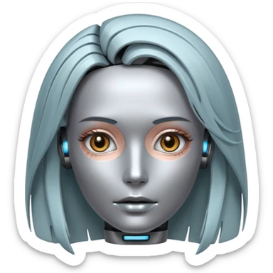 female different hair color metalic robot face sticker