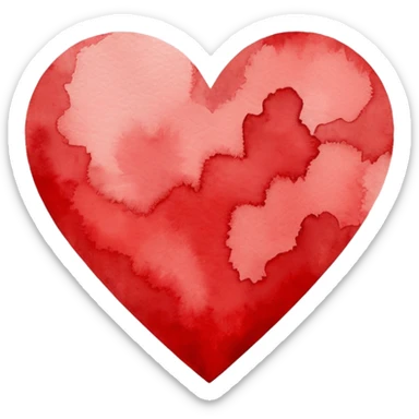 minimalist watercolor heart icon, monochromatic red washes, soft bleeding edges, on textured white paper, serene and emotional, perfect for app icon, transparent background, flat lay --style raw --stylize 150 sticker