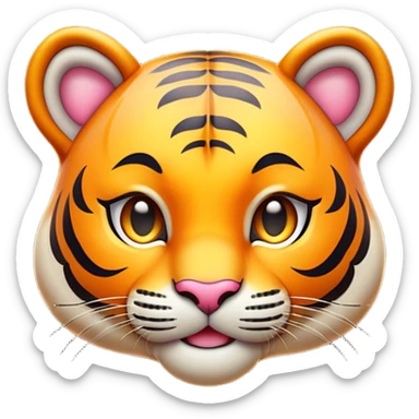 Cinematic Cute Tiger Portrait Emoji, Head tilted playfully and inquisitively, with a sleek, graceful form accented by vivid stripes and round, sparkling eyes filled with charm, Simplified yet irresistibly adorable features, highly detailed, glowing with a warm, inviting wild glow, high shine, affectionate and lively, stylized with a touch of whimsical feline grace, soft glowing outline, capturing the essence of a mischievous yet loving tiger that seems as if it could leap out of the screen into your arms! sticker