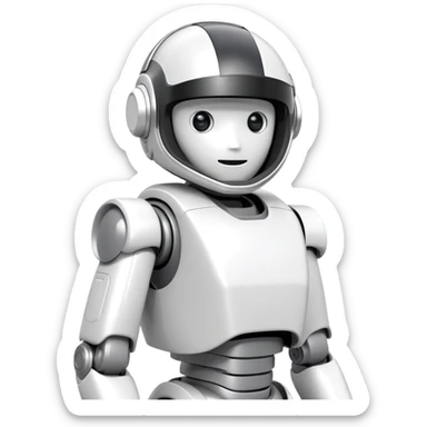 ASIMO robot, white humanoid robot by Honda with helmet-like head sticker