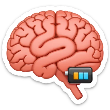 brain emoji with a low battery logo sticker