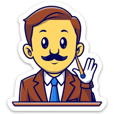 cartoon sticker of a news anchor with a long Pinocchio nose symbolizing fake news sticker