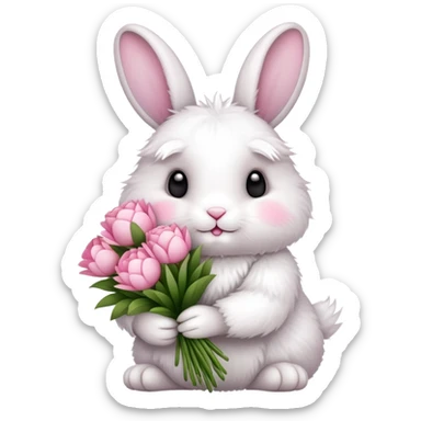 Rabbit having pink bouquet  sticker