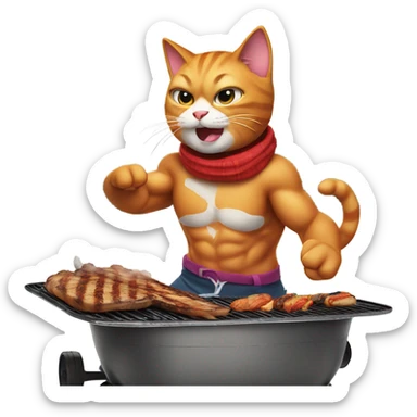 Super muscle cat snowboarding while having a bbq sticker