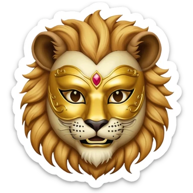 a man, with a vest,  wear half-face golden Lion masquerade mask sticker