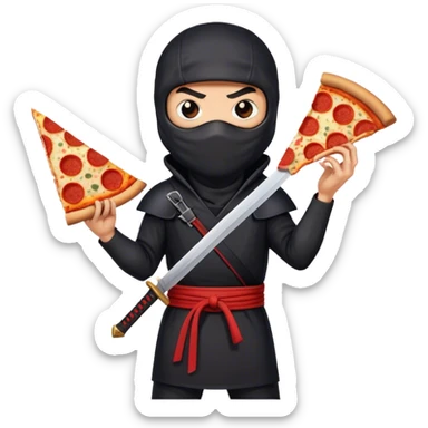 ninja with pizza in one hand and a bloody sword in another hand sticker