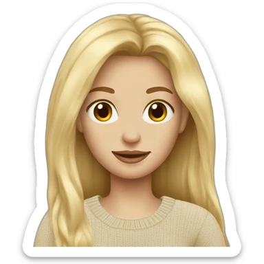Blonde long hair women beige sweater sticker