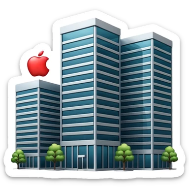 group of office buildings, apple emoji style, company headquarters sticker