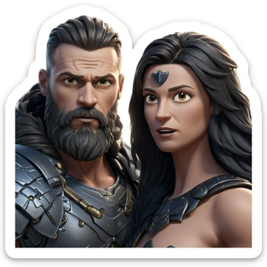 armor-clad couple in focus sticker