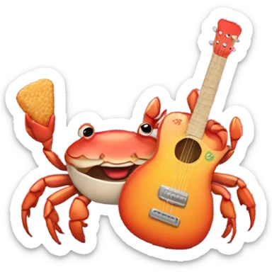 Crab with a guitar eating fried chicken sticker