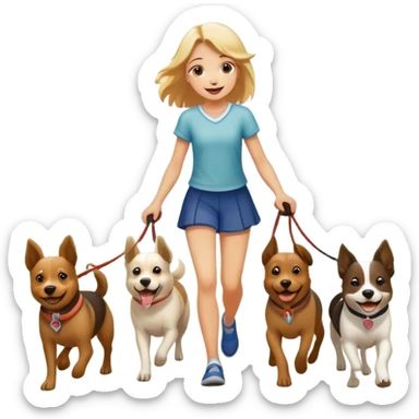 A girl leads three dogs sticker