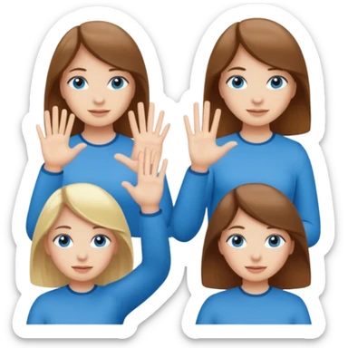Two girls saying six seven one with brown hair. And doing hand movements  white skin six seven SAYING SIX SEVEN ONE WITH BLOND HAIR blue eyes SAYING SIX SEVEN sticker