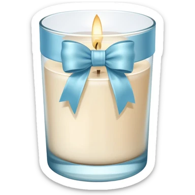 light beige scented candle in glass with a light blue bow





 sticker