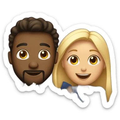 A husband and wife sharing a bucket of popcorn at a movie theater  sticker