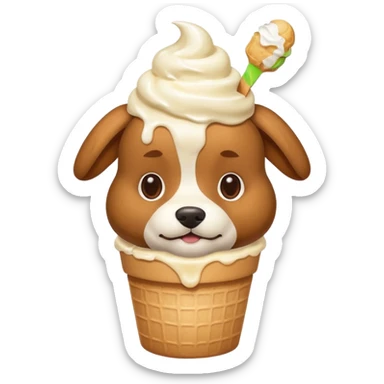 Cute fuzzy dog with ice cream on his head sticker