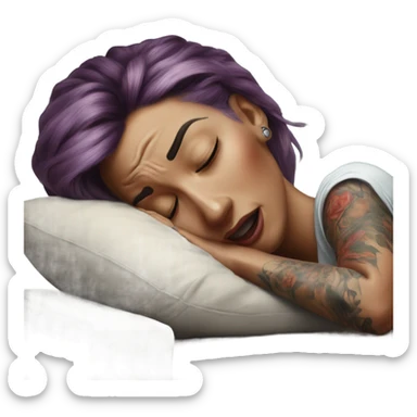 Hyper Realistic Beautiful tattooed woman crying lying on her sofa  sticker