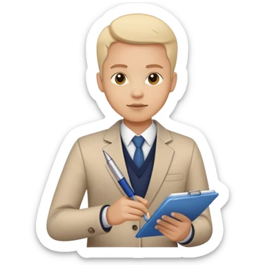 A person holding a checklist and pen is wearing smart casual clothing. The character is in a focused pose sticker