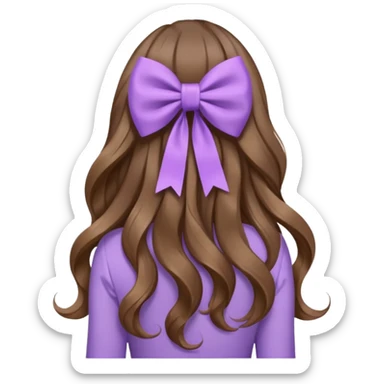 brown wavy long hair from behind with a medium lilac bow sticker
