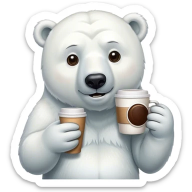 polar bear holding a coffee sticker