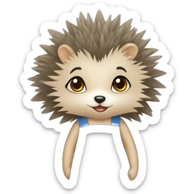 Hedgehog wearing a blue dress with a white apron with a black bow sticker