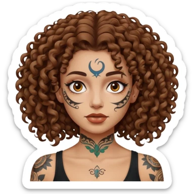 woman curly hair and heavy face tattoo sticker