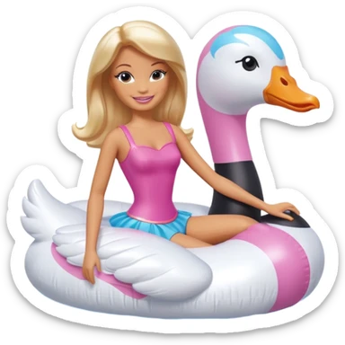 Barbie on an inflatable swan sticker