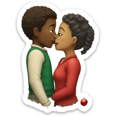 Boy and girl kiss under Christmas tree sticker
