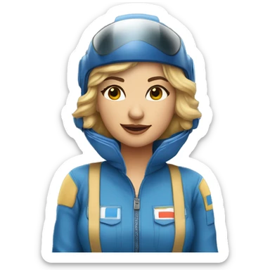 Pretty Honey blonde woman in blue helmet and blue flight jumpsuit  sticker