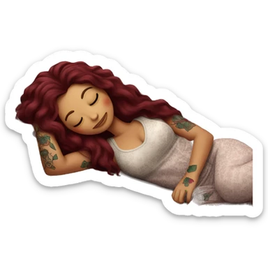 Beautiful tattooed burgundy long haired woman napping on sofa sticker