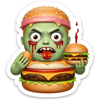 Fat zombie eating burger sticker