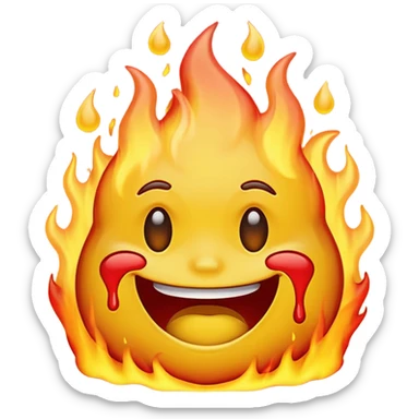Generate an emoji that is simultaneously grinning nervously, crying, and melting while on fire.  sticker