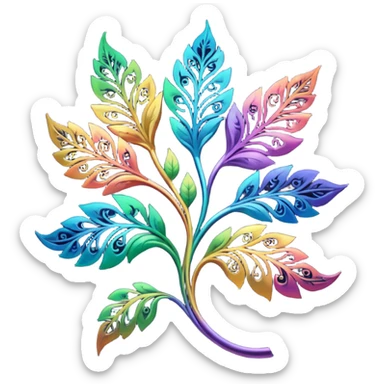 dark rainbow filigree design, leaf shapes, flower shapes, nature shapes sticker