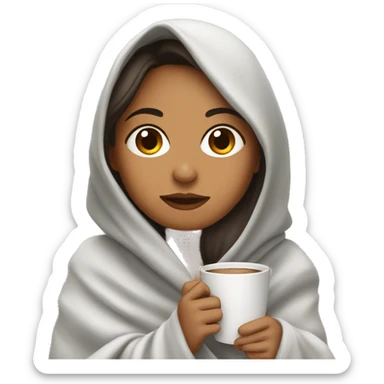 latina girl wrapped in blanket drinking coffee sticker