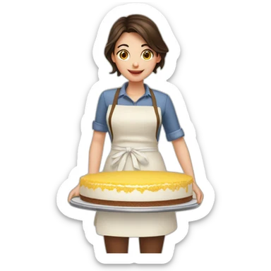 Brunette girl in apron makes layered cake sticker