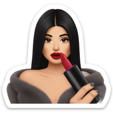 Kylie Jenner holding her lipstick lips sticker