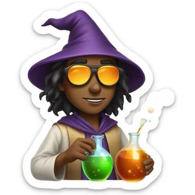 Young tan wizard mixing potions while wearing sunglasses sticker