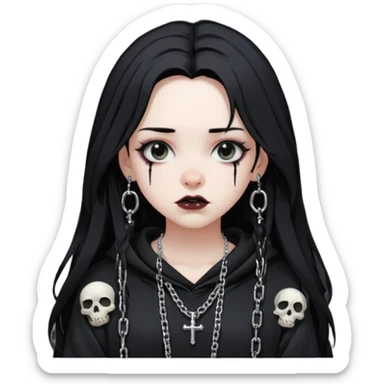 Female Goth with Beanie
 Messy long hair, white skin, oversized black hoodie, chain accessories. sticker
