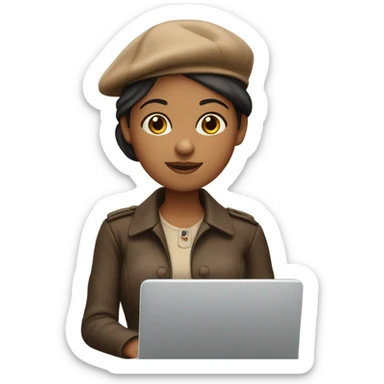 medium skin tone woman with a laptop wearing beret sticker