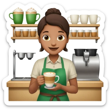 Barista + green apron + latte cup sticker