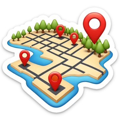 Create a realistic emoji of a map with a red route  sticker