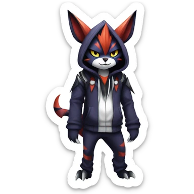 Cool Anthro Dark Absol-Noivern-Quilava-Litten-Pokémon with edgy stripes hoodie spiked collar punk Full Body sticker