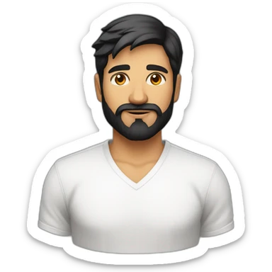 Indian white man developer in plain white shirt with sleeve up and nice medium length black hair and beard profile image sticker