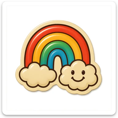 retro sticker of a smiling rainbow with clouds at both ends sticker