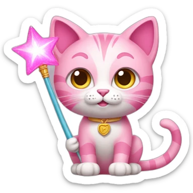 Pink Cat with a Magic Wand sticker