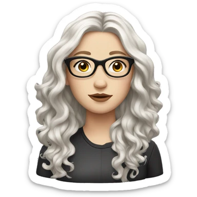 white girl with black wavy shoulder length hair and glasses sticker
