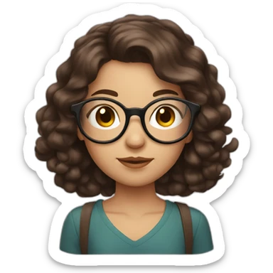 girl with dark brown hair and round rose-golden glasses, slightly rounder face sticker